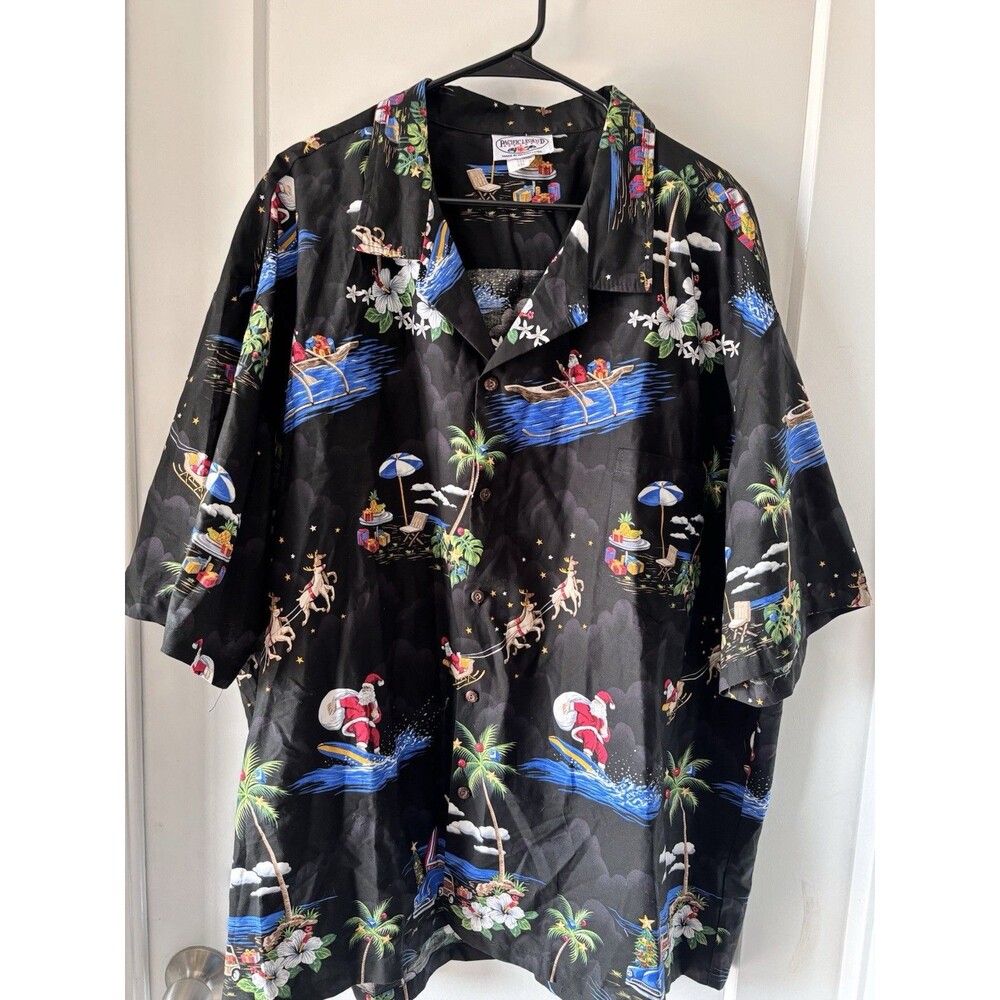 Vintage Pacific Legend Hawaiian Christmas Surfing Santa Shirt Size 4XL Made USA